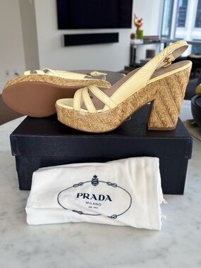 PRADA Patent Leather Woven Platform Slingback Heels NWOT